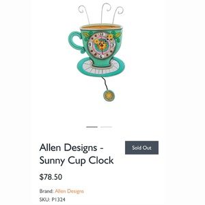 Allen Designs Sunny Cup Full of Coffee Kitchen Pendulum Battery Wall Clock